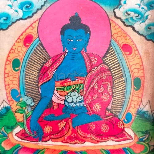 Quadro Buddha della Medicina - BUDDHA DI GUARIGIONE - Dipinto su Pannello in Legno - NEPAL