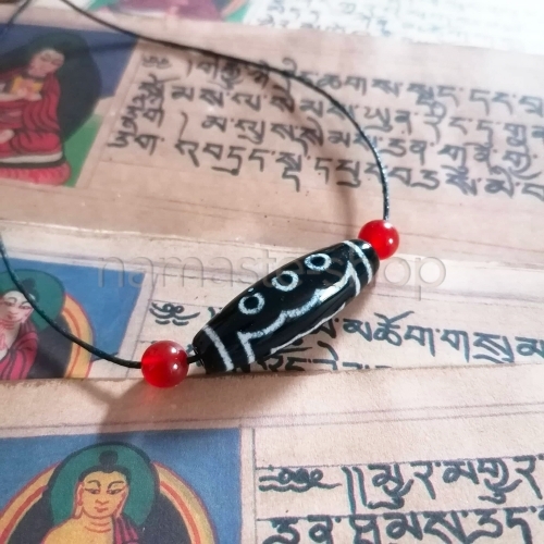 Ciondolo Talismano DZI in Agata - 5 OCCHI - RICCHEZZA - Originale Tibet - 3,8cm
