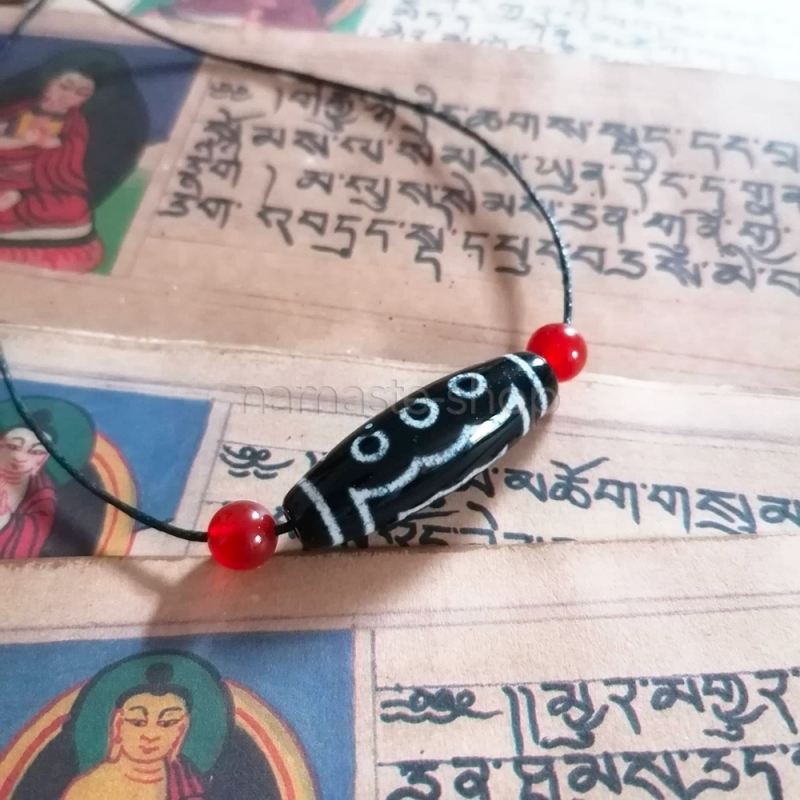 Ciondolo Talismano DZI in Agata - 5 OCCHI - RICCHEZZA - Originale Tibet - 3,8cm