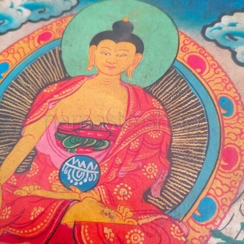 Quadro Buddha Bhumisparsa Mudra - TESTIMONE DELLA TERRA - Dipinto su Pannello in Legno - NEPAL - Cod.02