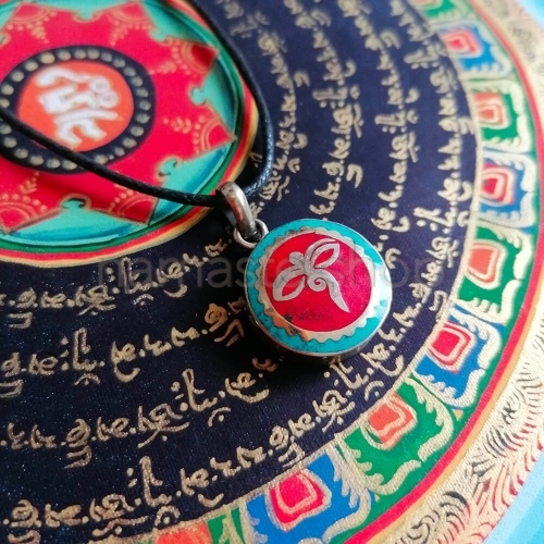 Piccolo Ciondolo Tibetano OCCHI DI BUDDHA - Rosso-Azzurro