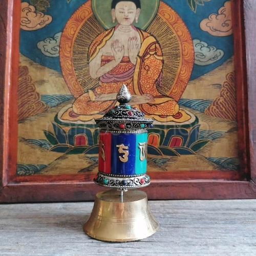 Ruota di Preghiera Tibetana con Pietre - Media - Originale Nepal - Cod. PRAY-D