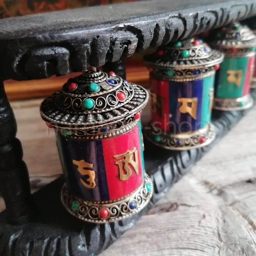 Ruota di Preghiera Tibetana - 4 Ruote con Pietre - Originale Nepal - Cod. PRAY-F