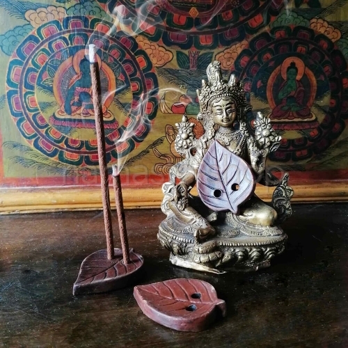 Porta Incenso Tibetano PICCOLA FOGLIA in Terracotta