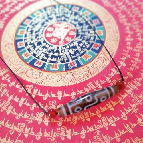 Ciondolo Talismano DZI in Agata - 9 OCCHI - FORTUNA - Originale Tibet - 6cm