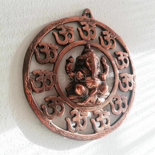 GANESHA Cerchio OM - Decorazione Tibetana in Metallo Ramato