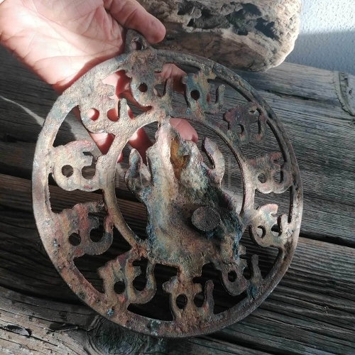 GANESHA Cerchio OM - Decorazione Tibetana in Metallo Ramato